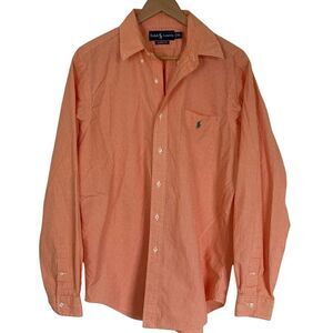 Ralph Lauren Shirt Size Large Classic Fit Long Sleeve Orange White Gingham‎